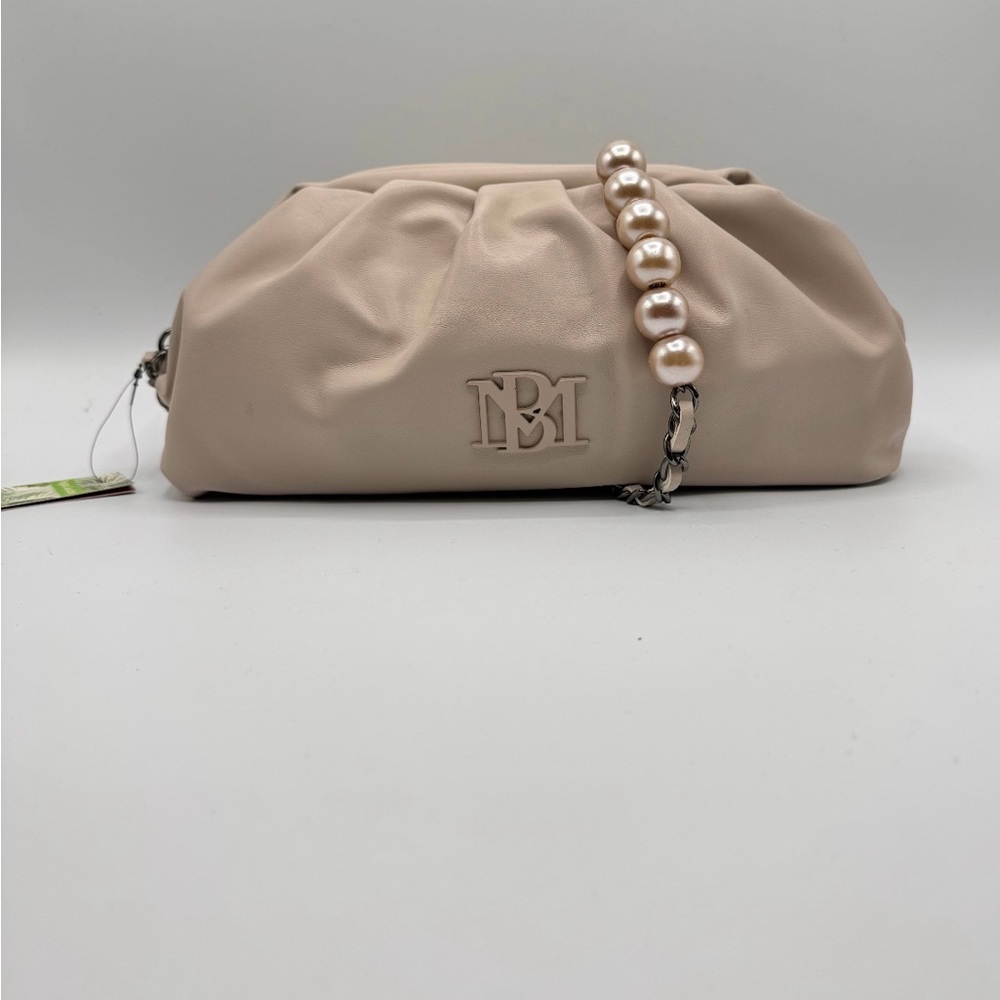 Badgley Mischka Vegan Leather Frame Clutch Purse Bag Beige Tan Cream NWT